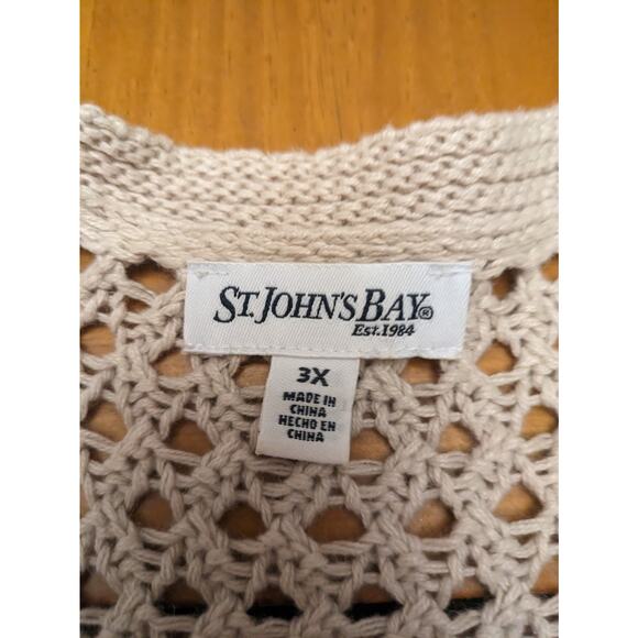 St Johns Bay Crochet Cardigan 3X Beige Babydoll Sweater Fisherman Short Sleeve - Picture 8 of 10
